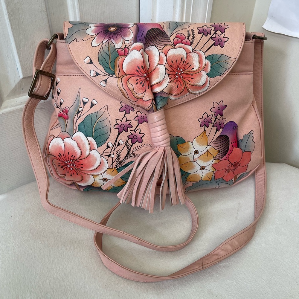 Anna by Anuschka Floral Pink hand-painted Crossbody